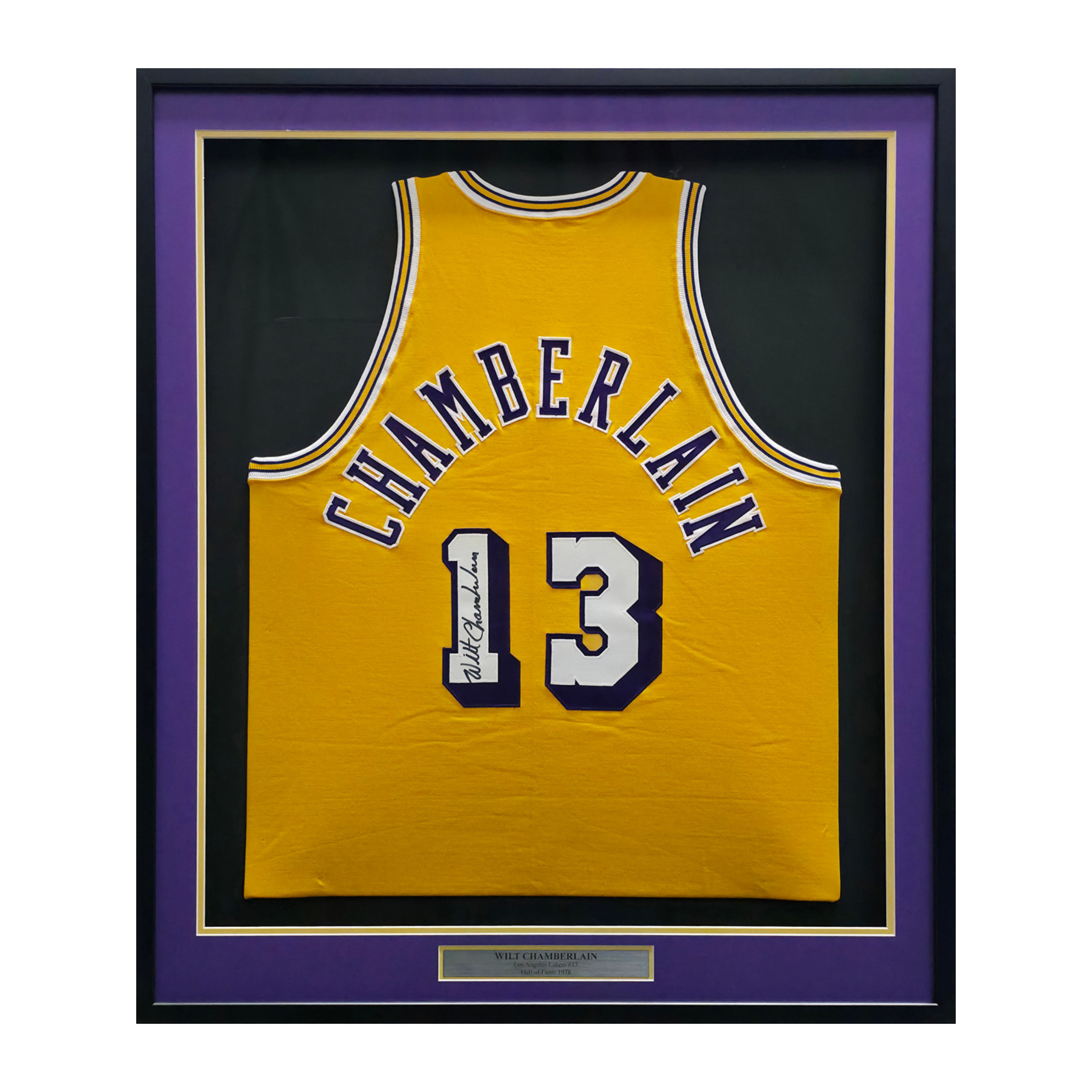 Los Angeles Lakers Wilt Chamberlain Autographed Framed Gold Jersey JSA