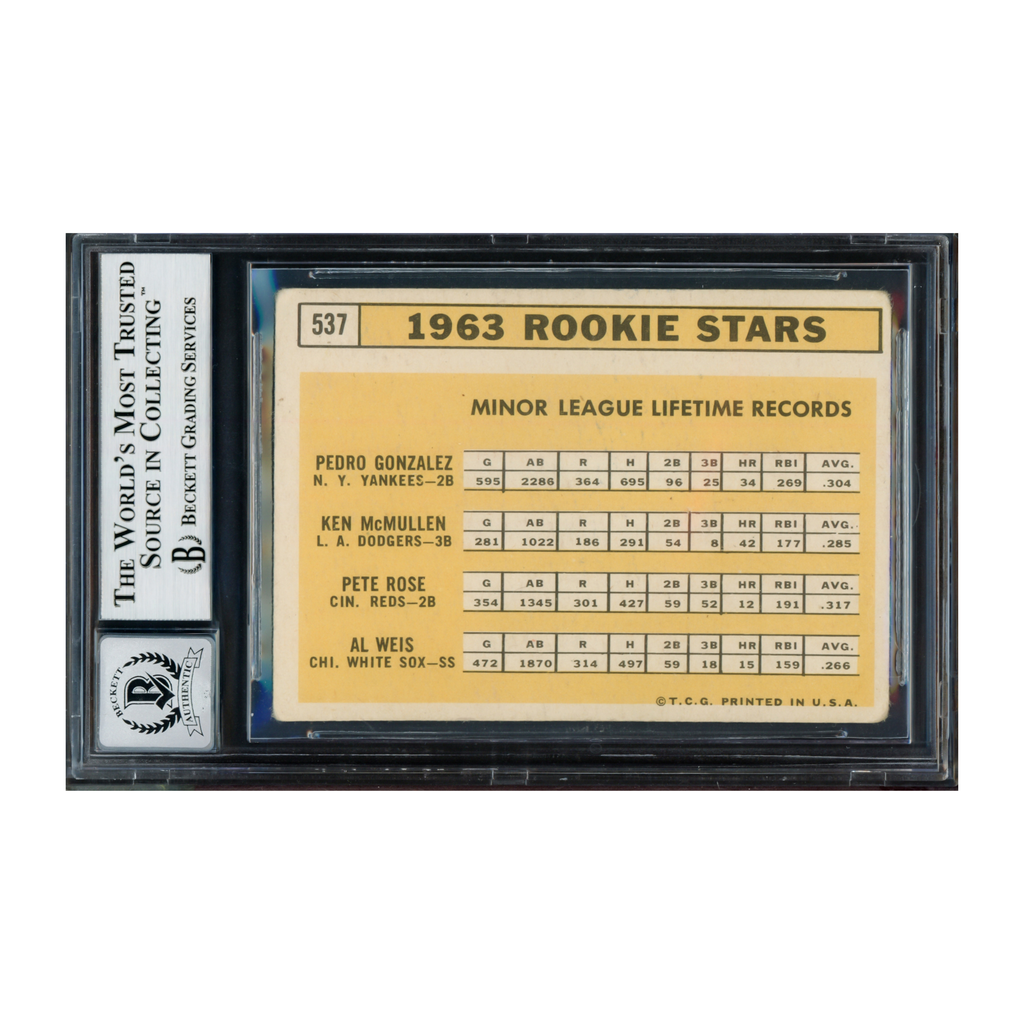 Pete Rose Autographed 1963 Topps Rookie Card #537 Cincinnati Reds Auto Grade Gem Mint 10 "My Rookie Card" Beckett BAS