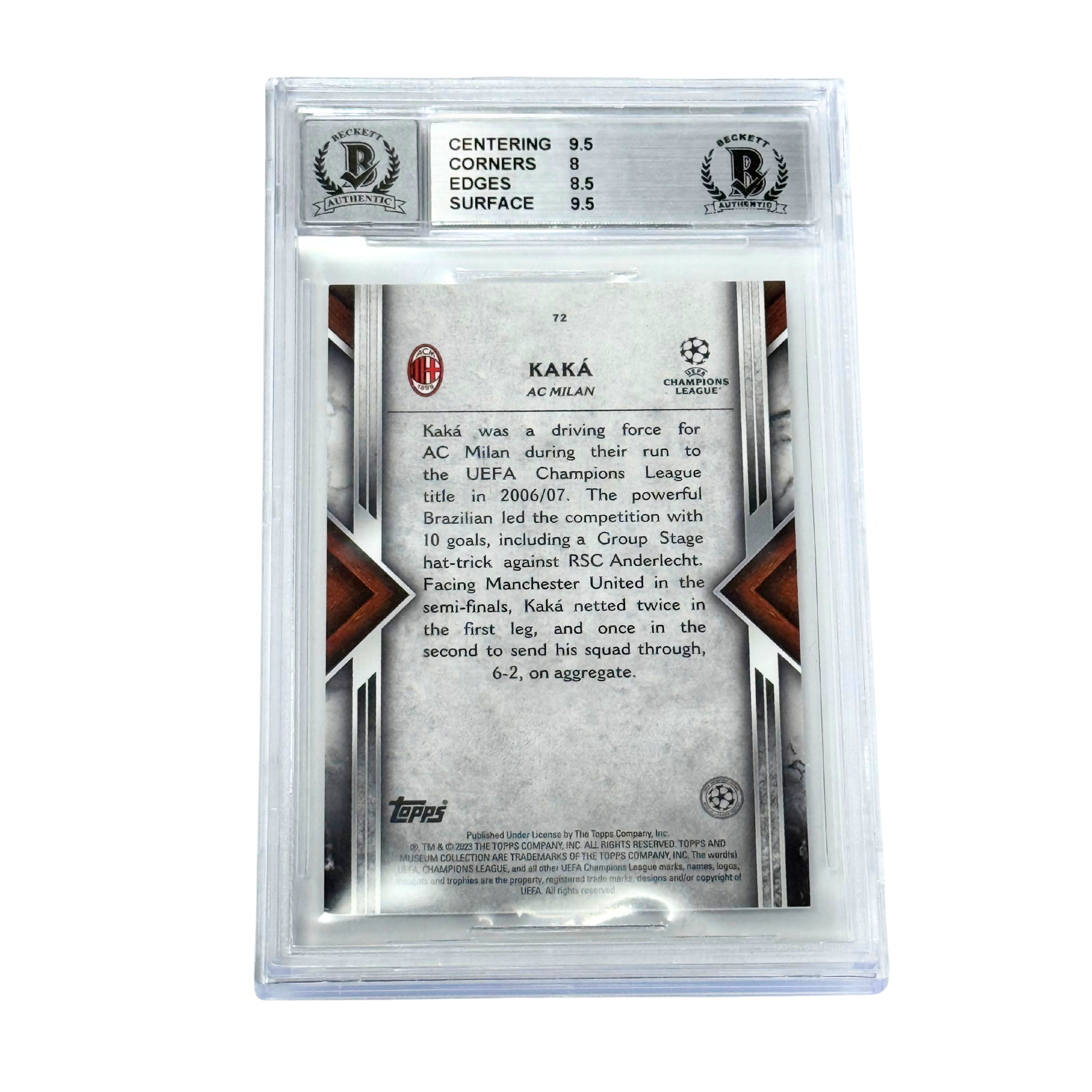 Kaka Signed 2022-23 Topps Museum Collection UCL #72 – BGS 8.5 AUTO 10