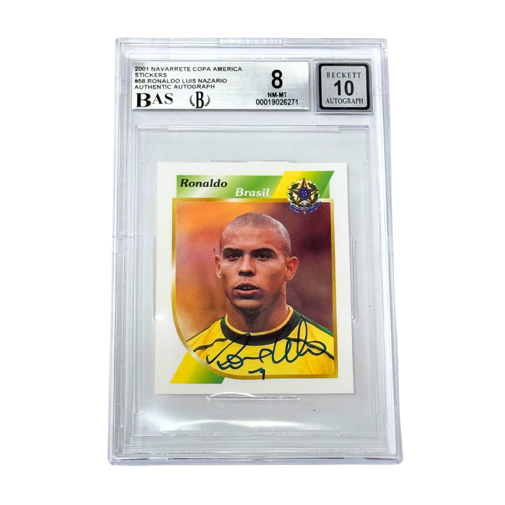 Ronaldo Nazario Signed 2001 Navarrete Copa America #58 Sticker – BGS 8 AUTO 10