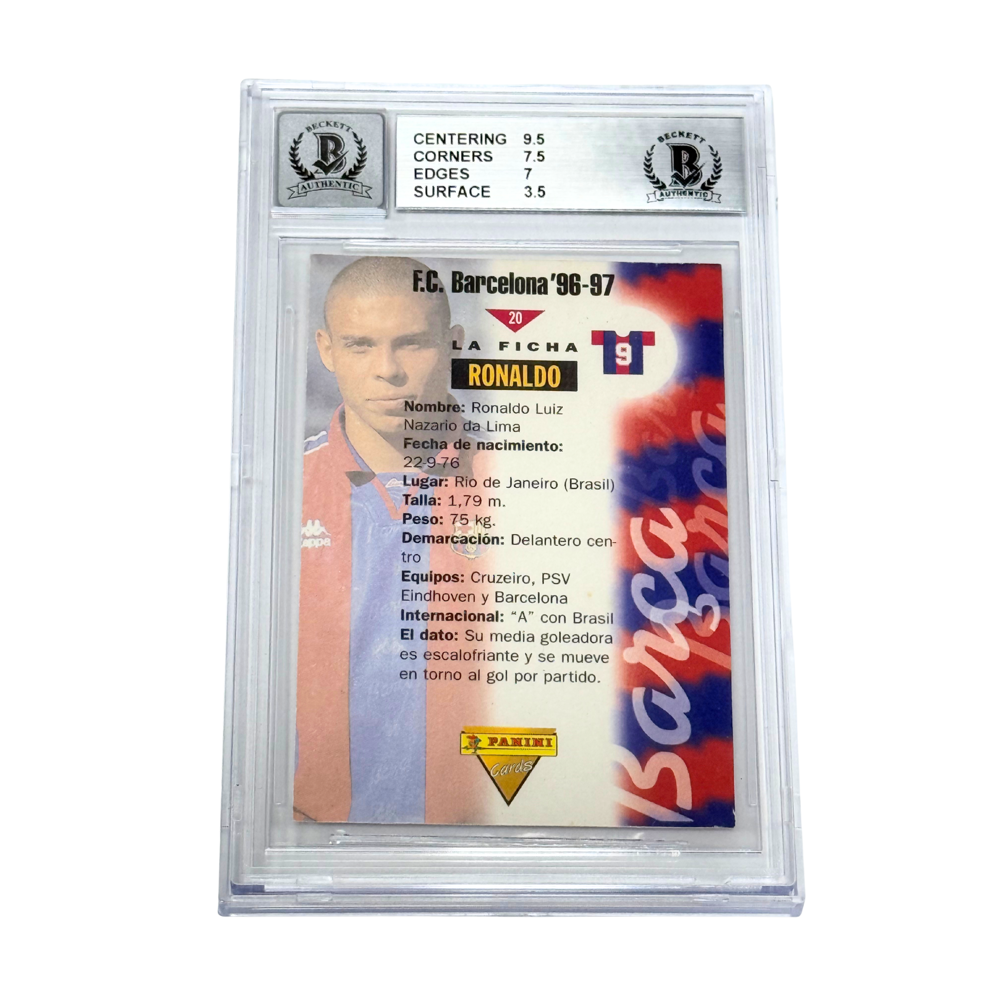 Ronaldo Nazario Signed 1996-97 Panini FC Barcelona #20 Rookie – BGS 4.5 AUTO 10