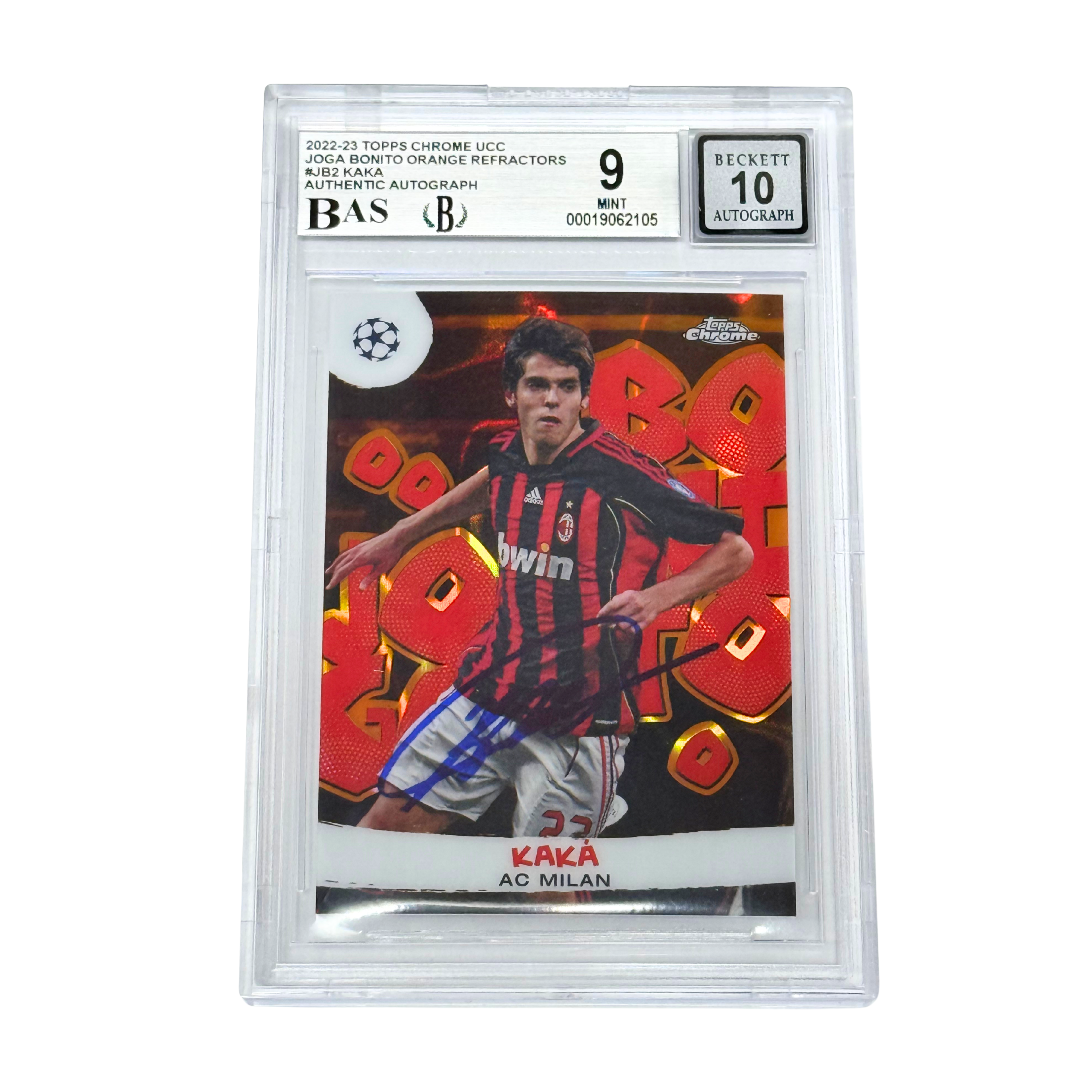 Kaka Signed 2022-23 Topps Chrome UCC Joga Bonito Orange /25 – BGS 9 AUTO 10