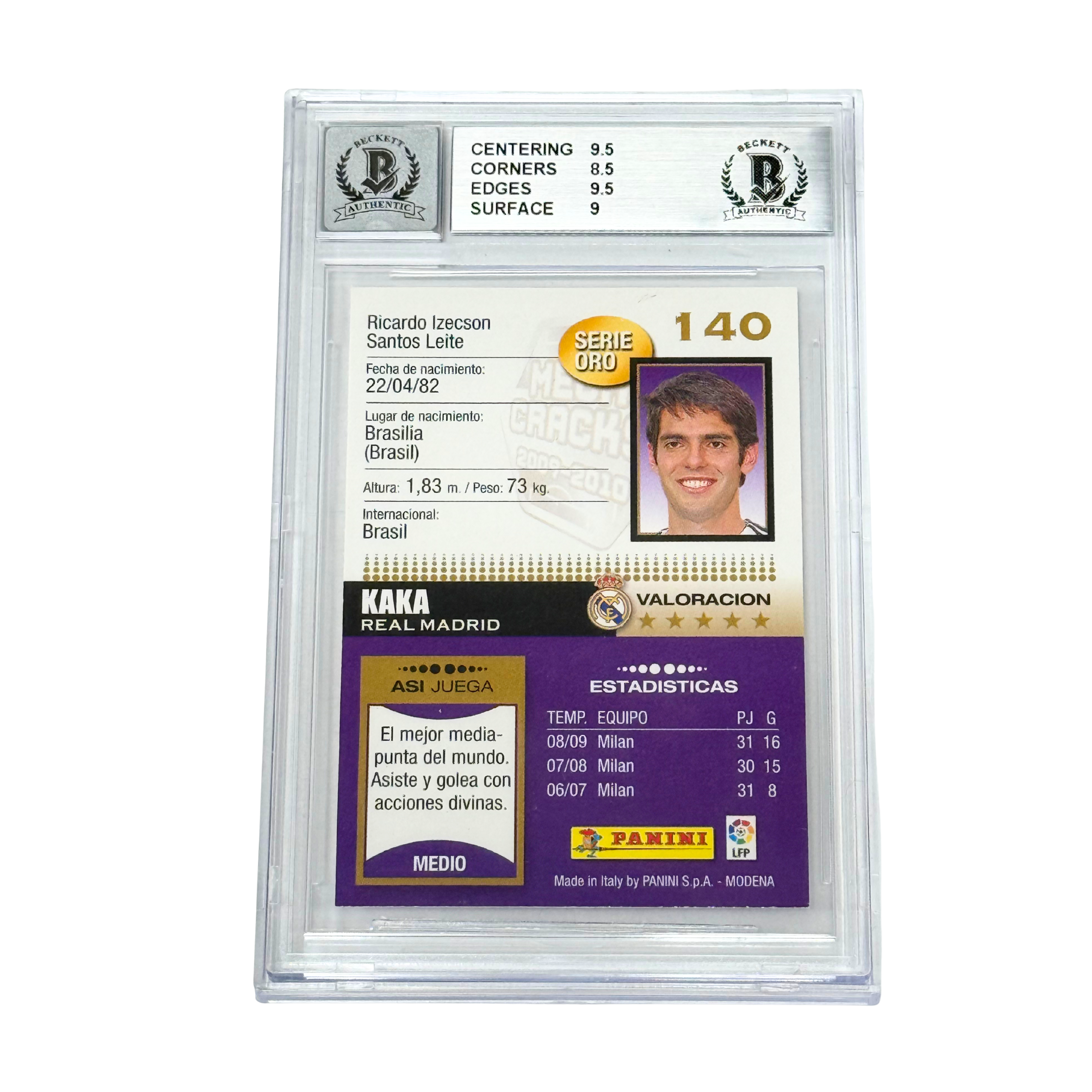Kaka Signed 2009-10 Panini Megacracks La Liga #140 – BGS 9 AUTO 10