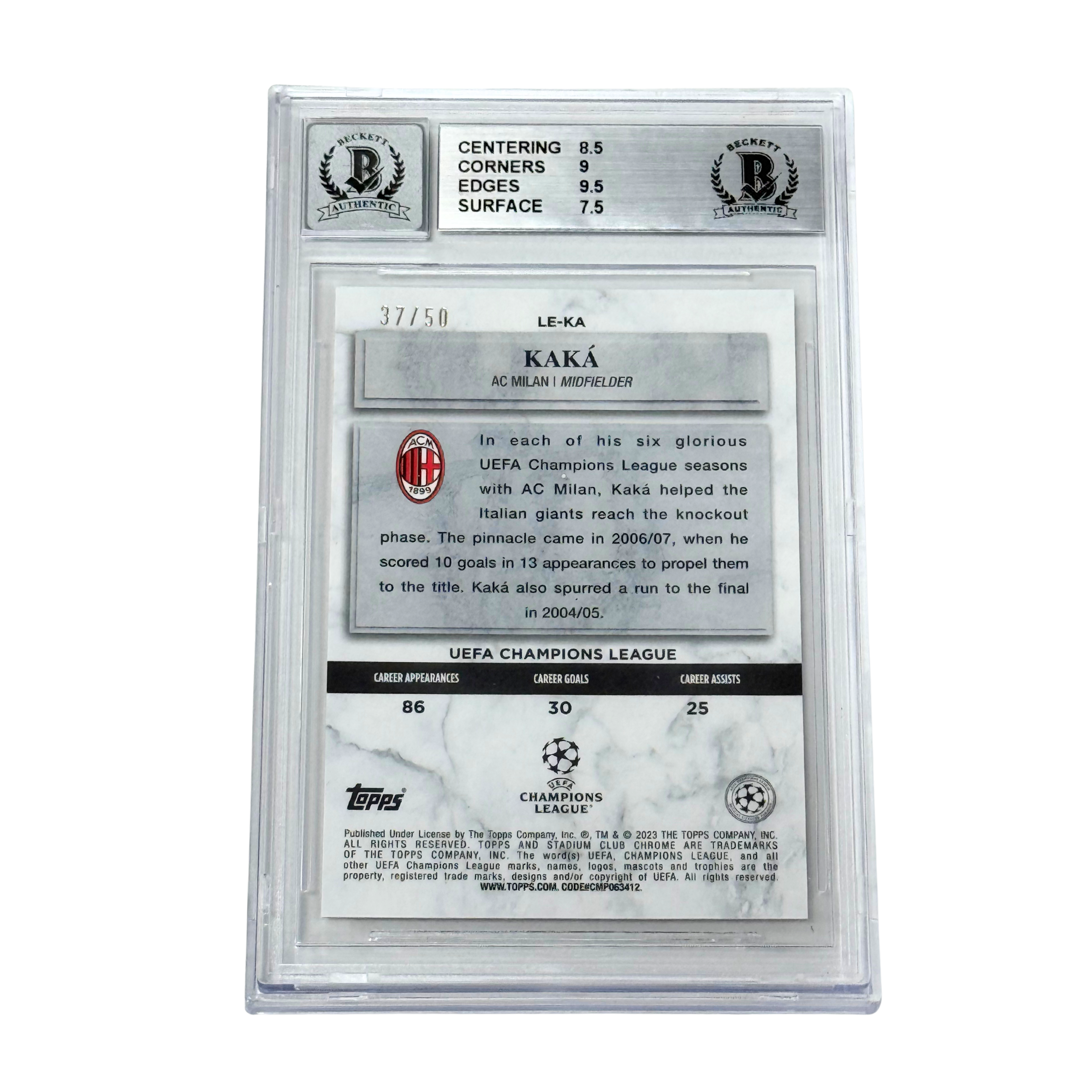 Kaka Signed 2022-23 Topps Stadium Club Chrome Legends Gold /50 – BGS 8.5 AUTO 10