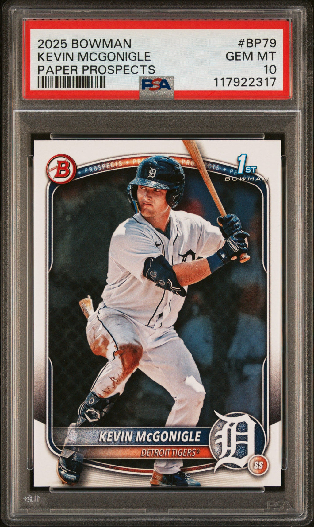 Graded 2025 Topps Bowman Kevin McGonigle #BP79 Paper Prospects Rookie RC Baseball Card PSA 10 Gem Mint