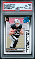 Graded 2024 Panini Donruss Brock Bowers #45 Rated Rookies Throwback Rookie RC Football Card PSA 10 Gem Mint