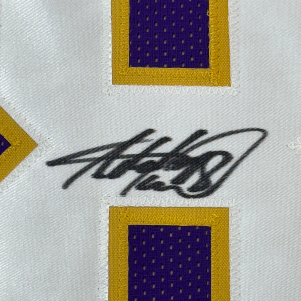 Framed Autographed/Signed Adrian Peterson 35x39 Minnesota Purple Football Jersey Beckett BAS COA