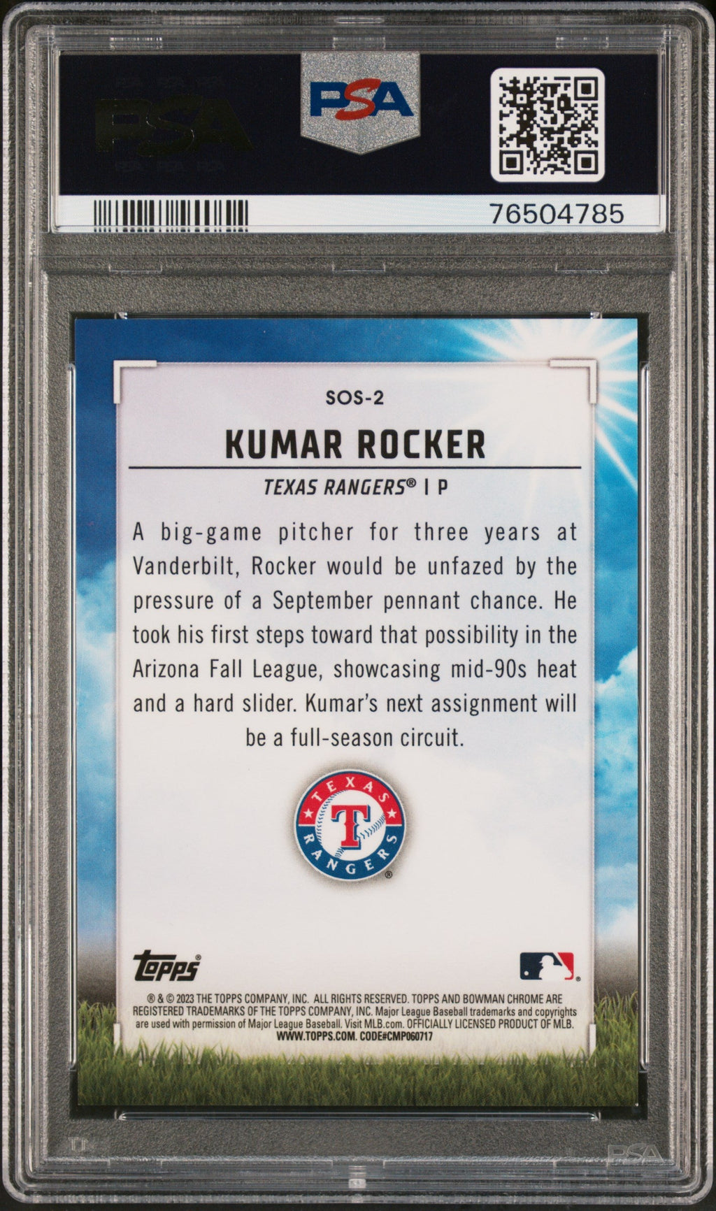 Graded 2023 Topps Bowman Kumar Rocker #SOS2 Sights on September Gold Refractor /50 Rookie RC Baseball Card PSA 10 Gem Mint