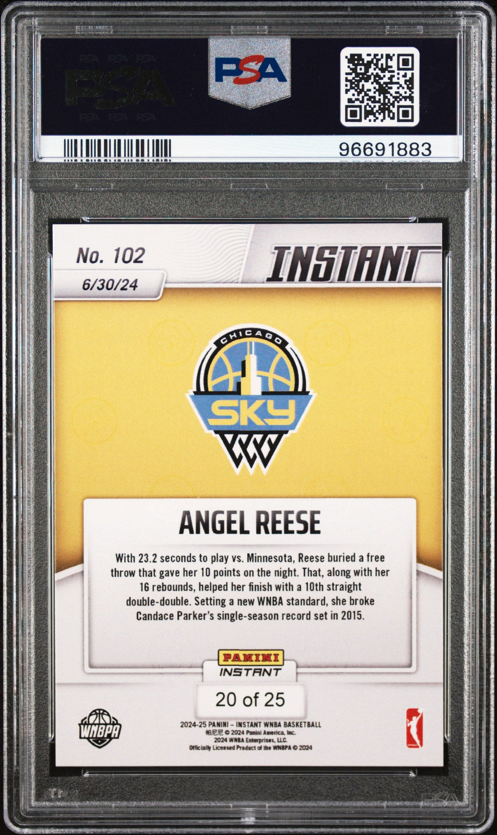 Graded 2024 Panini Instant WNBA Angel Reese #102 Jungle /25 Rookie RC Basketball Card PSA 10 Gem Mint