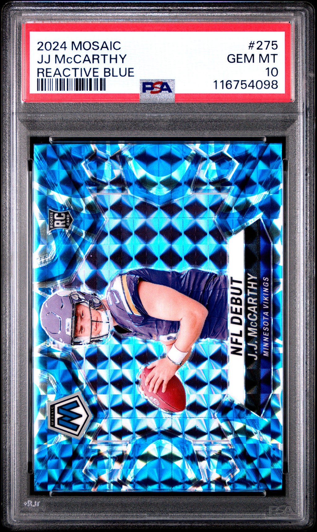 Graded 2024 Panini Mosaic JJ McCarthy #275 Reactive Blue Rookie RC Football Card PSA 10 Gem Mint