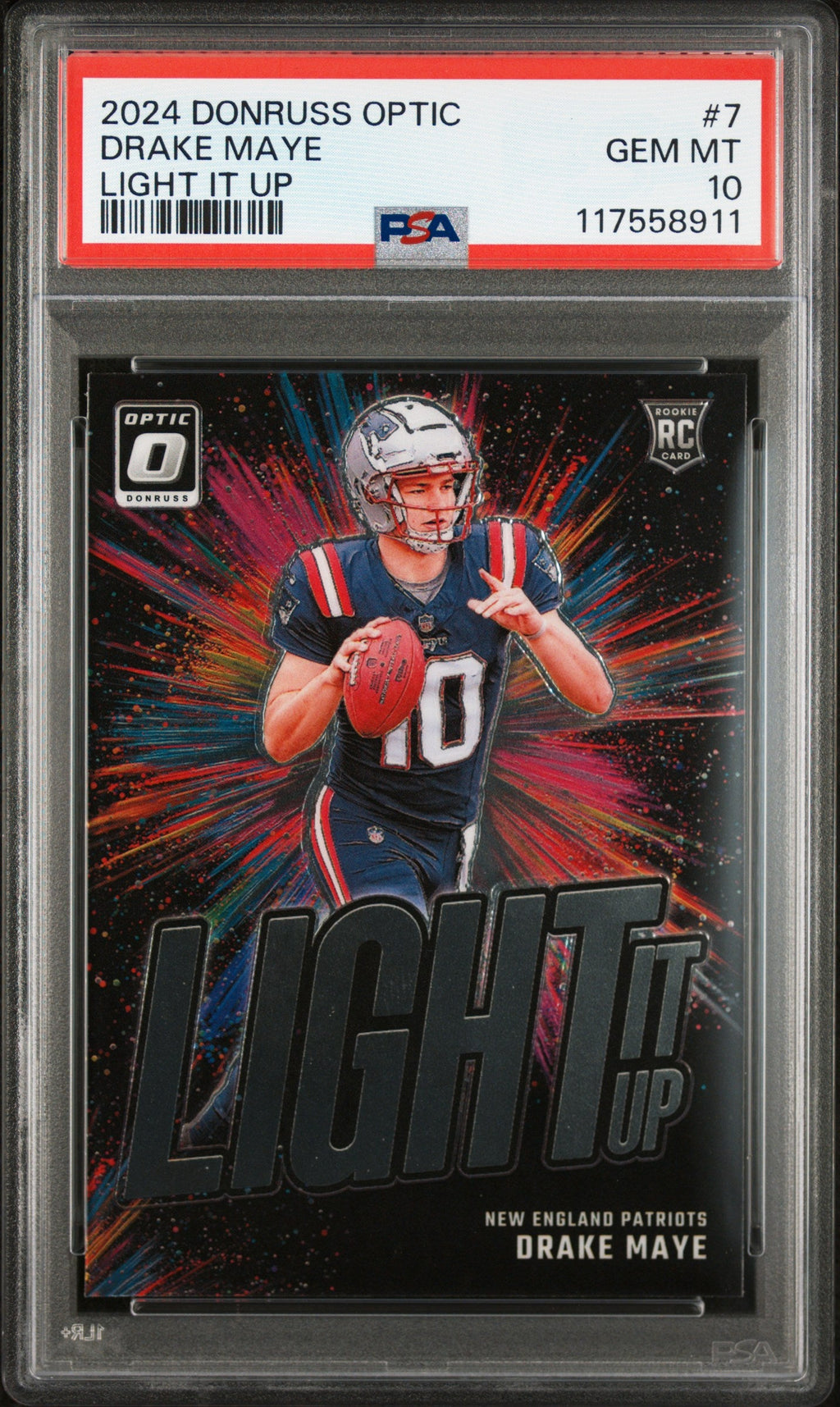 Graded 2024 Panini Donruss Optic Drake Maye #7 Light It Up Rookie RC Football Card PSA 10 Gem Mint