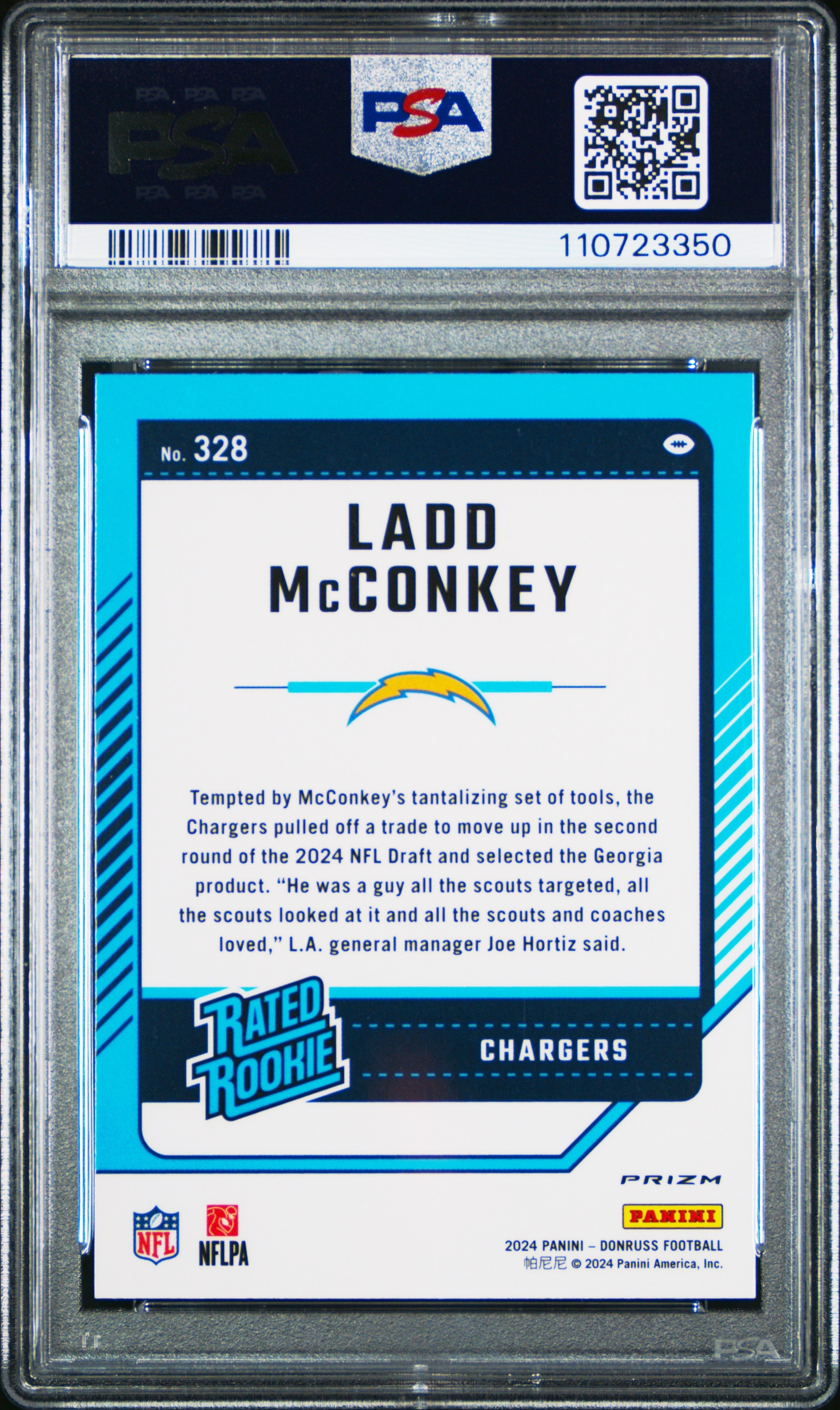 Graded 2024 Panini Donruss Ladd McConkey #328 Optic Preview Pink Rookie RC Football Card PSA 10 Gem Mint