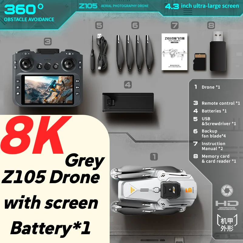 Lenovo Z105 GPS Foldable Drone 8K Dual Camera Brushless Optical Flow 4.3" Screen RC 15Mins Flight FPV Quadcopter Drone