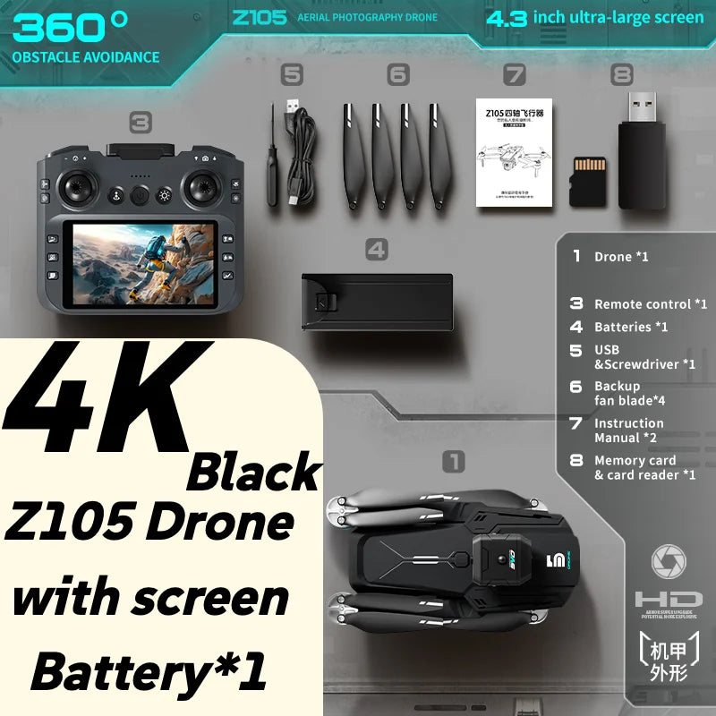 Lenovo Z105 GPS Foldable Drone 8K Dual Camera Brushless Optical Flow 4.3" Screen RC 15Mins Flight FPV Quadcopter Drone