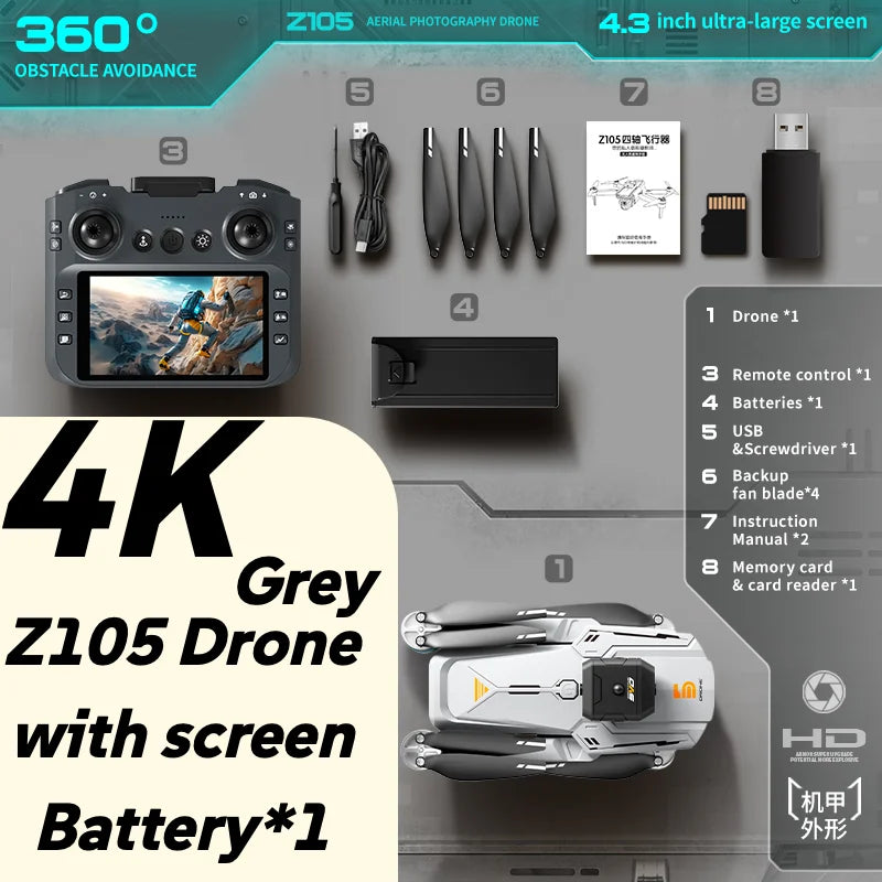 Lenovo Z105 GPS Foldable Drone 8K Dual Camera Brushless Optical Flow 4.3" Screen RC 15Mins Flight FPV Quadcopter Drone