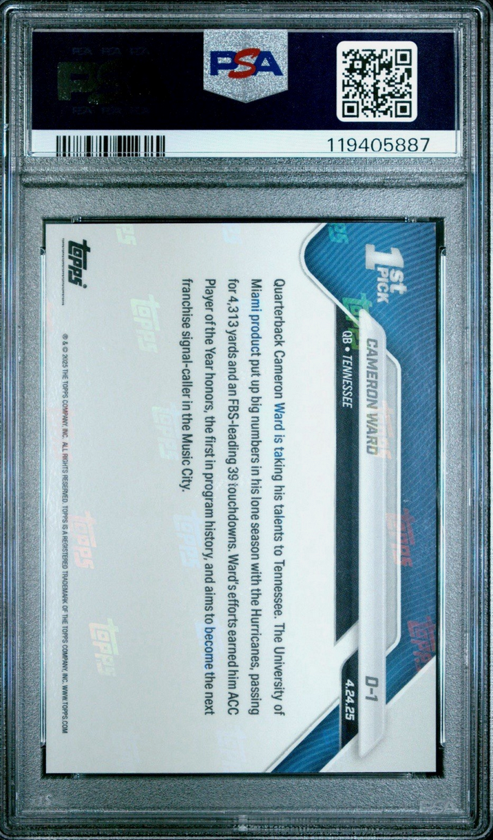 Graded 2025 Topps Now Cam Ward #D1 1st University of Miami QB Drafted Number 1 Since '87 Rookie RC Football Card PSA 10 Gem Mint