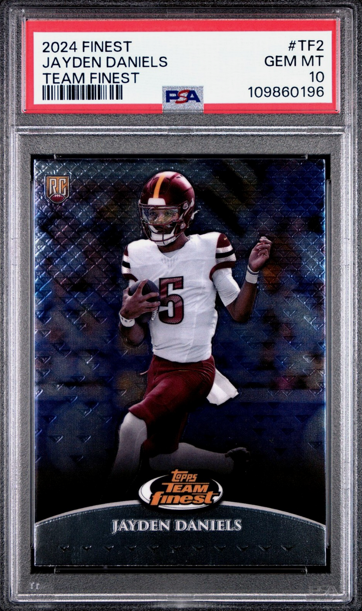 Graded 2024 Topps Finest Jayden Daniels #TF2 Teams Finest Rookie RC Football Card PSA 10 Gem Mint