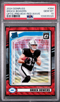 Graded 2024 Panini Donruss Brock Bowers #394 Optic Preview Red Wave Rookie RC Football Card PSA 10 Gem Mint