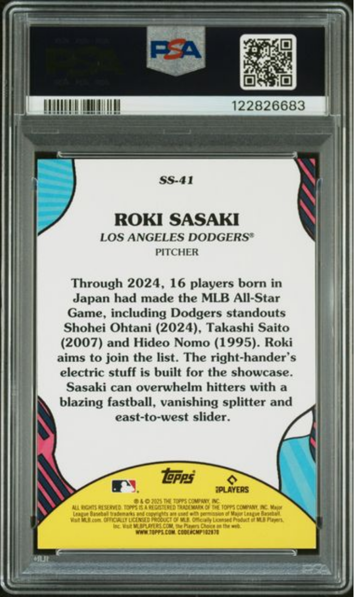 Graded 2025 Topps Roki Sasaki #SS41 Summer Superstars Rookie RC Baseball Card PSA 10 Gem Mint