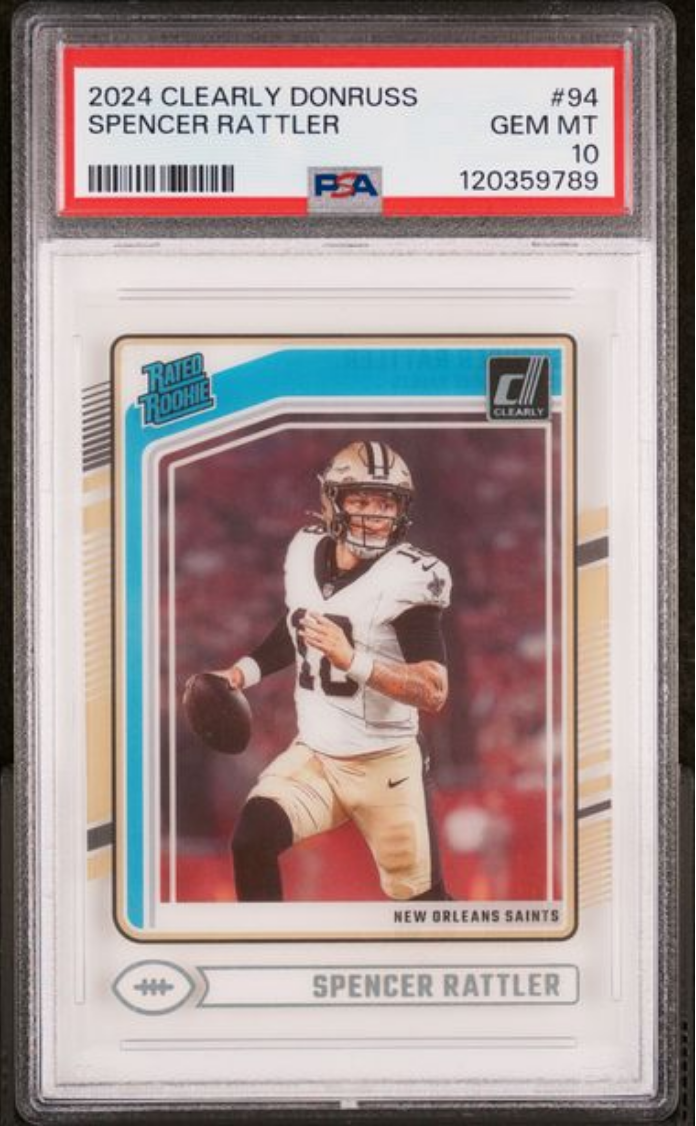 Graded 2024 Panini Clearly Donruss Spencer Rattler #94 Rookie RC Football Card PSA 10 Gem Mint