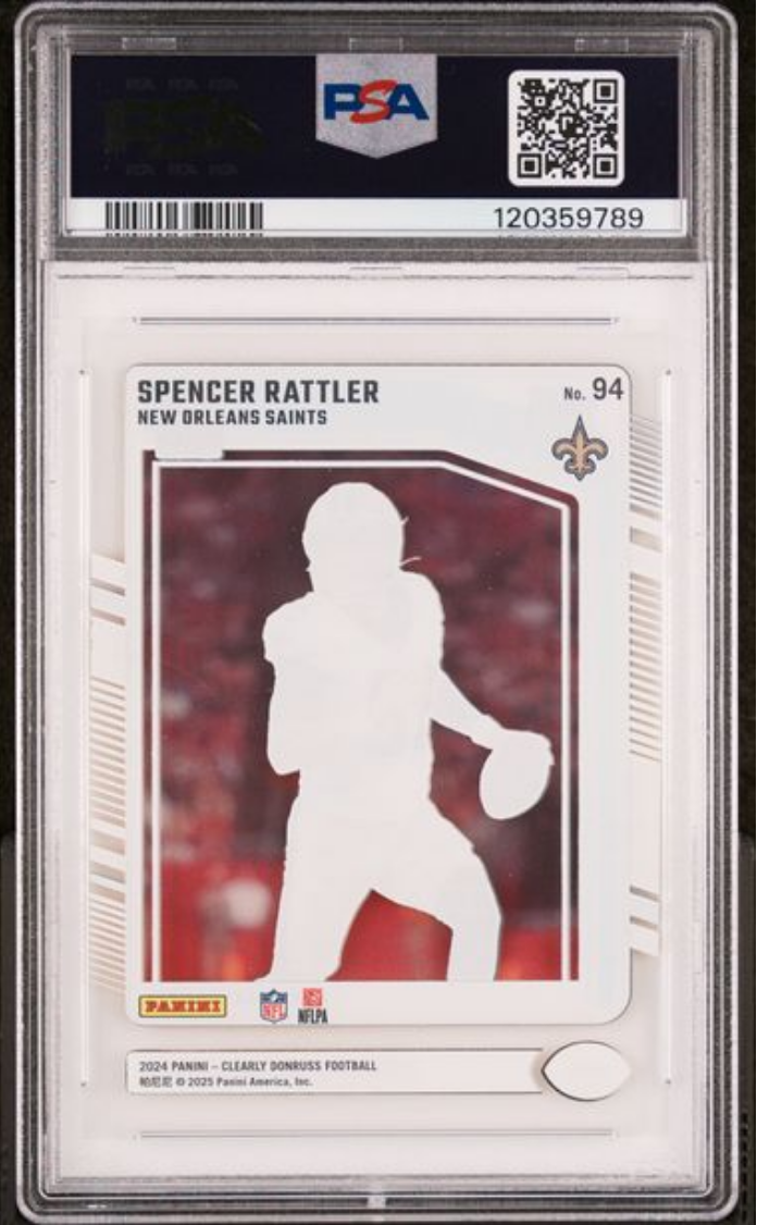Graded 2024 Panini Clearly Donruss Spencer Rattler #94 Rookie RC Football Card PSA 10 Gem Mint