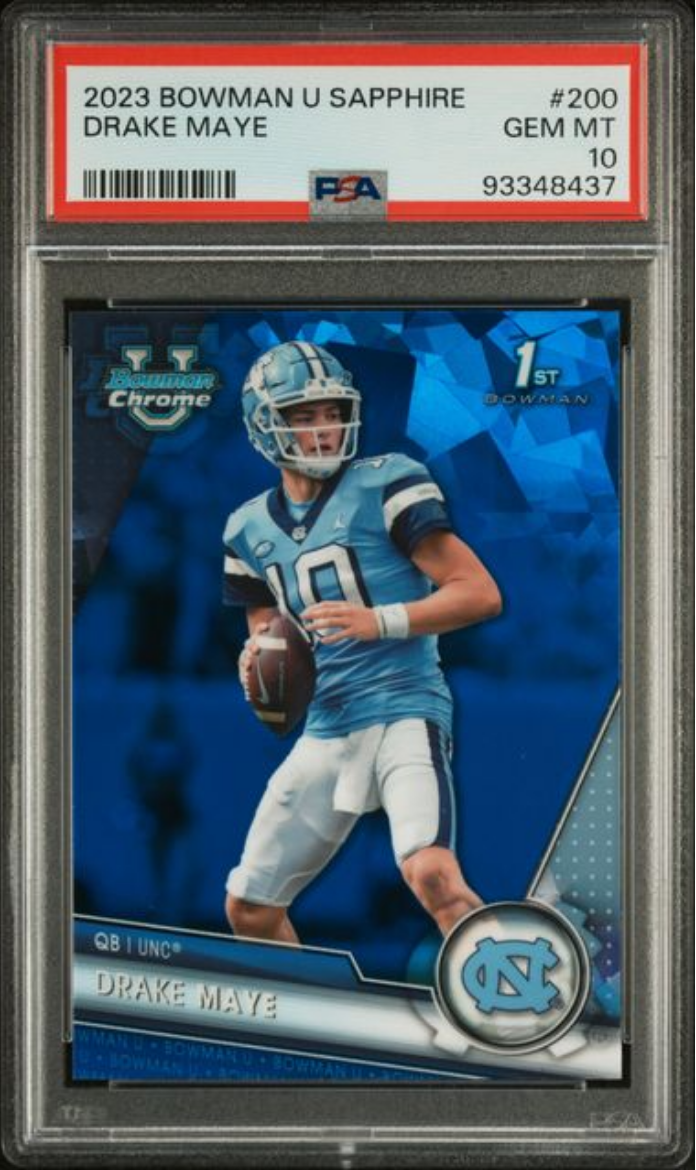 Graded 2023 Topps Bowman U Sapphire Drake Maye #200 Rookie RC Football Card PSA 10 Gem Mint