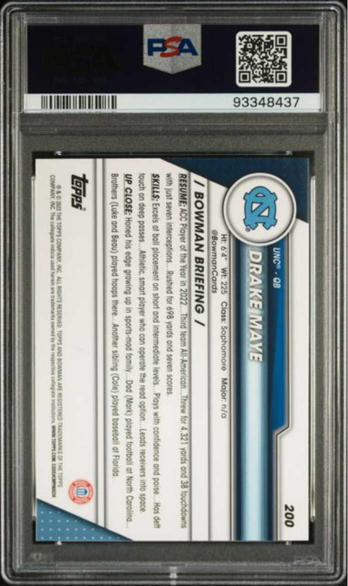 Graded 2023 Topps Bowman U Sapphire Drake Maye #200 Rookie RC Football Card PSA 10 Gem Mint