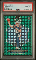 Graded 2024 Panini Mosaic Drake Maye #303 Green Rookie RC Football Card PSA 10 Gem Mint