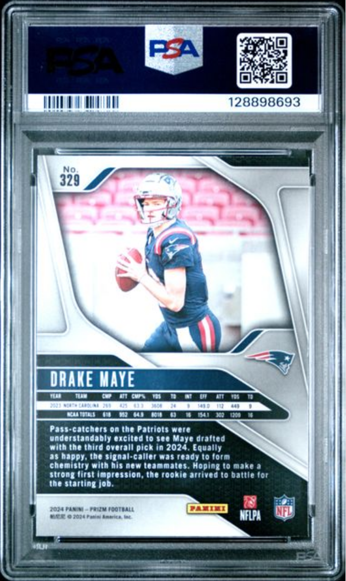 Graded 2024 Panini Prizm Drake Maye #329 Rookie RC Football Card PSA 9 Mint