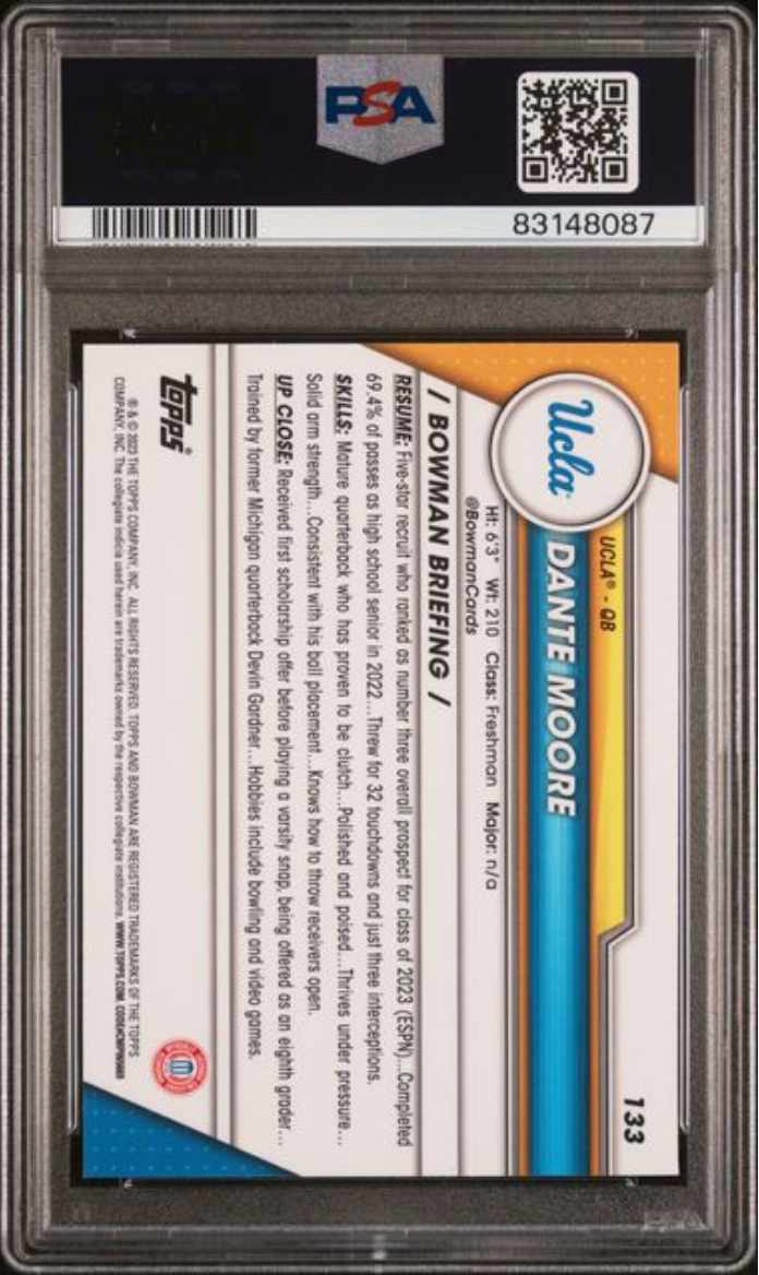 Graded 2023 Topps Bowman U Chrome Dante Moore #133 Rookie RC Football Card PSA 10 Gem Mint