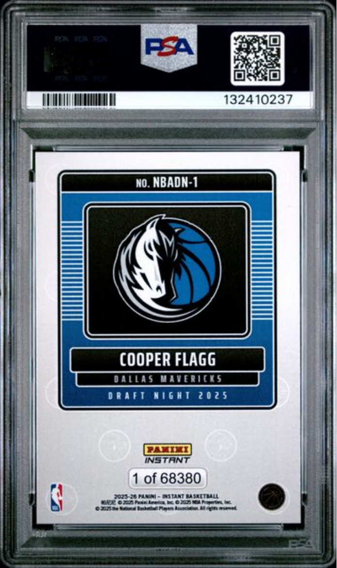 Graded 2025 Panini Instant Cooper Flagg #1 Draft Night Rookie RC Basketball Card PSA 10 Gem Mint