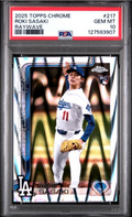 Graded 2025 Topps Chrome Roki Sasaki #217 Raywave Rookie RC Baseball Card PSA 10 Gem Mint