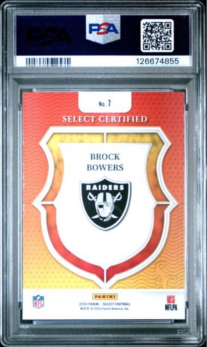 Graded 2024 Panini Select Brock Bowers #7 Select Certified Rookies Rookie RC Football Card PSA 10 Gem Mint