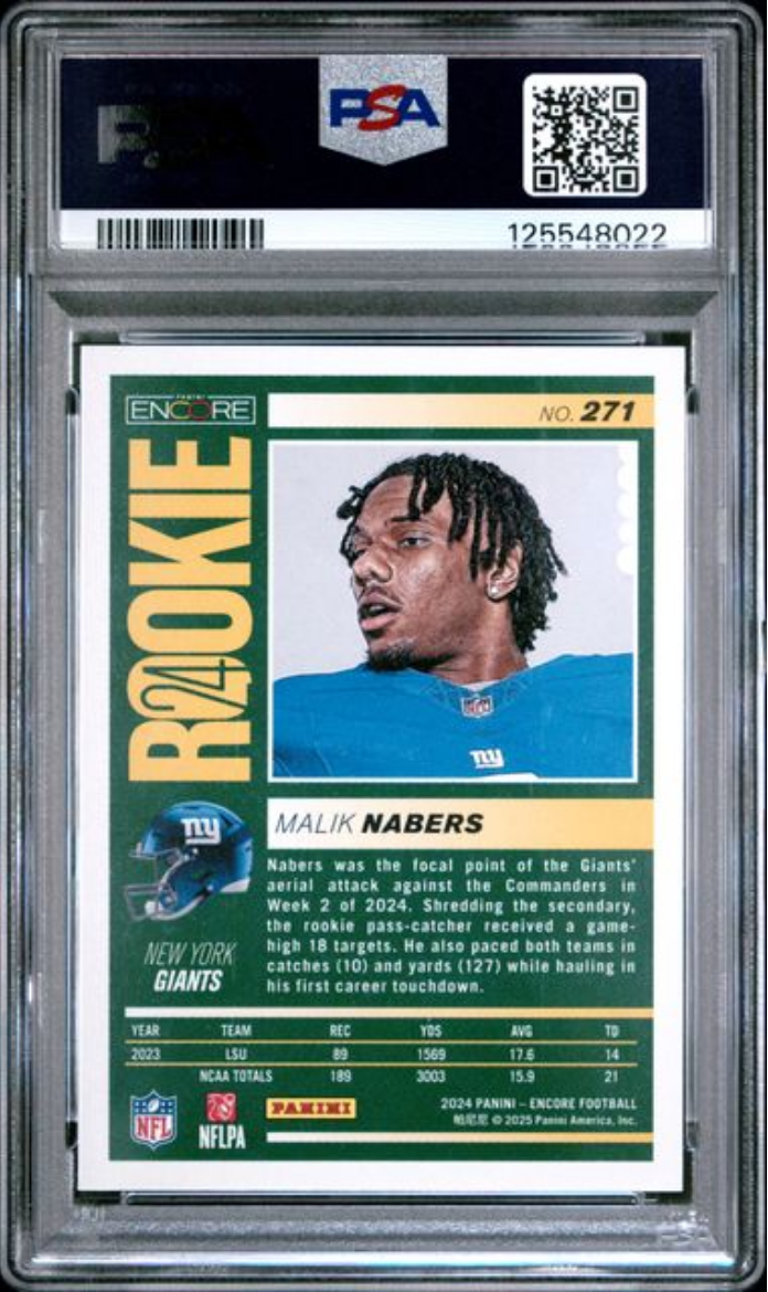 Graded 2024 Panini Encore Malik Nabers #271 Rookie RC Football Card PSA 10 Gem Mint