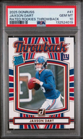Graded 2025 Panini Donruss Jaxson Dart #41 Rated Rookies Throwback Rookie RC Football Card PSA 10 Gem Mint