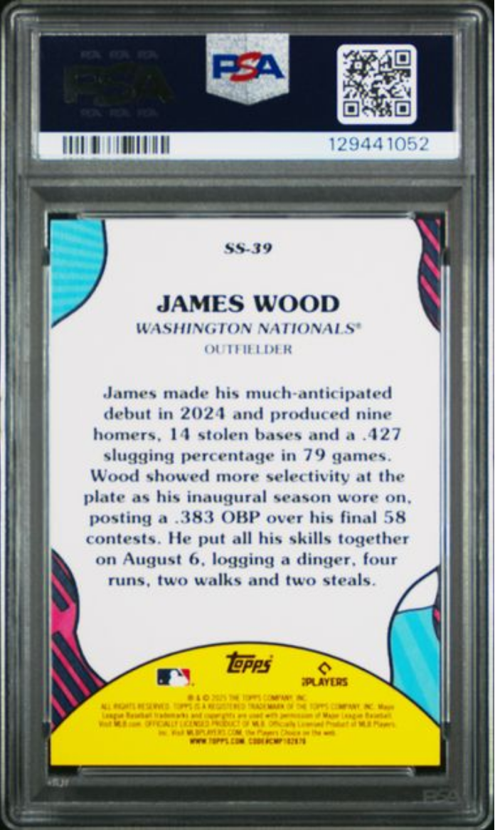 Graded 2025 Topps James Wood #SS39 Summer Superstars Rookie RC Baseball Card PSA 10 Gem Mint