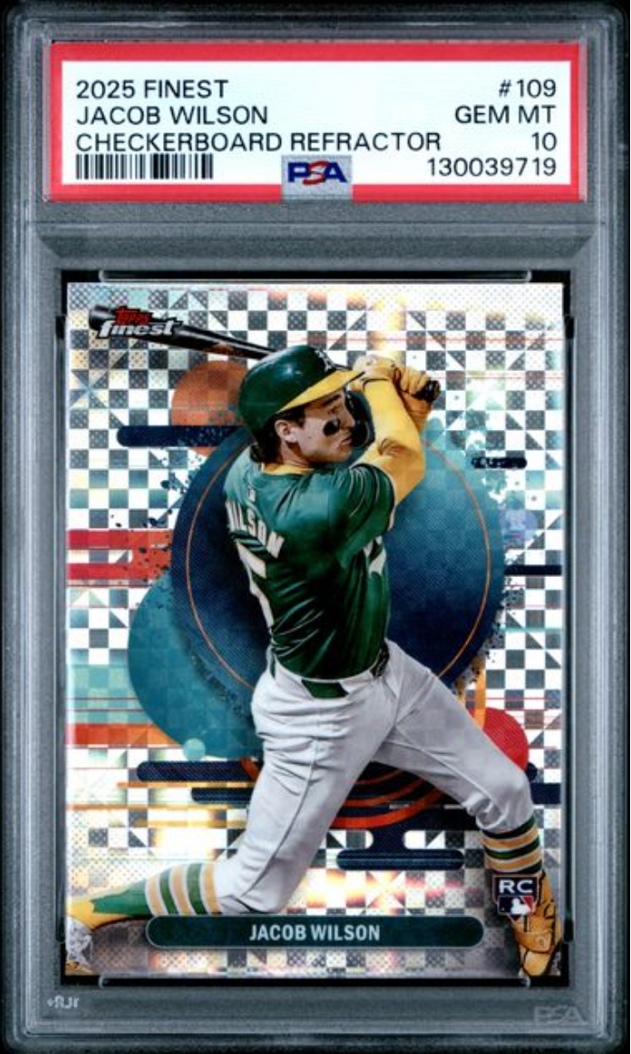 Graded 2025 Topps Finest Jacob Wilson #109 Checkerboard Refractor Rookie RC Baseball Card PSA 10 Gem Mint