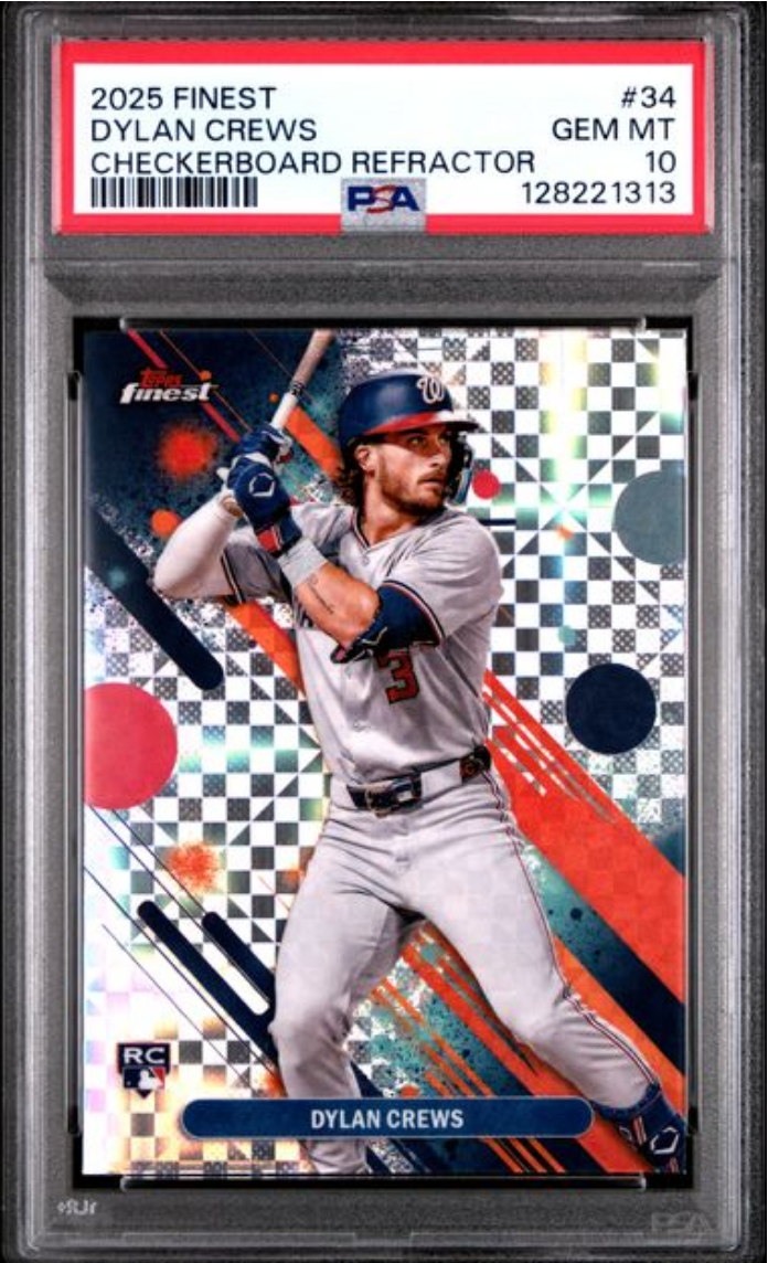 Graded 2025 Topps Finest Dylan Crews #34 Checkerboard Refractor Rookie RC Baseball Card PSA 10 Gem Mint