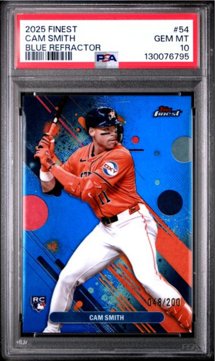 Graded 2025 Topps Finest Cam Smith #54 Blue Refractor /200 Rookie RC Baseball Card PSA 10 Gem Mint
