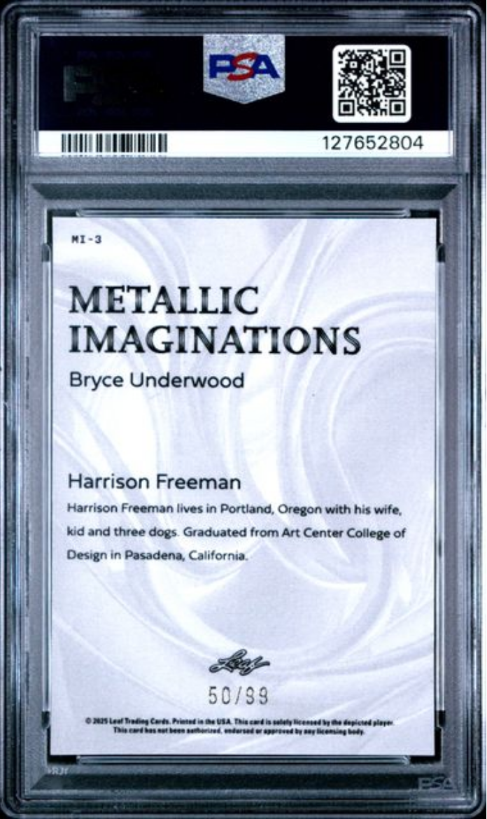 Graded 2025 Leaf Bryce Underwood #MI3 Metallic Imaginations Series 2 Gold /99 Rookie RC Football Card PSA 10 Gem Mint