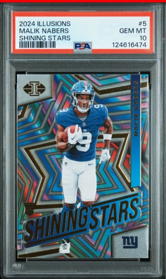 Graded 2024 Panini Illusions Malik Nabers #5 Shining Stars Rookie RC Football Card PSA 10 Gem Mint