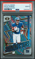 Graded 2024 Panini Illusions Malik Nabers #5 Shining Stars Rookie RC Football Card PSA 10 Gem Mint