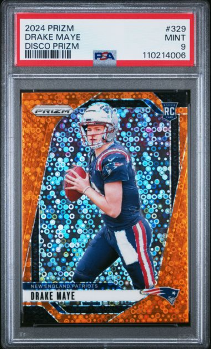 Graded 2024 Panini Prizm Drake Maye #329 Disco Prizm Rookie RC Football Card PSA 9 Mint