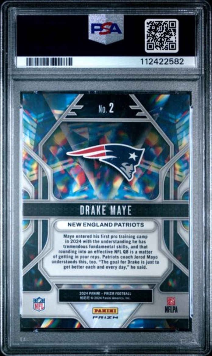 Graded 2024 Panini Prizm Drake Maye #2 Prizmatic Green Ice Rookie RC Football Card PSA 10 Gem Mint