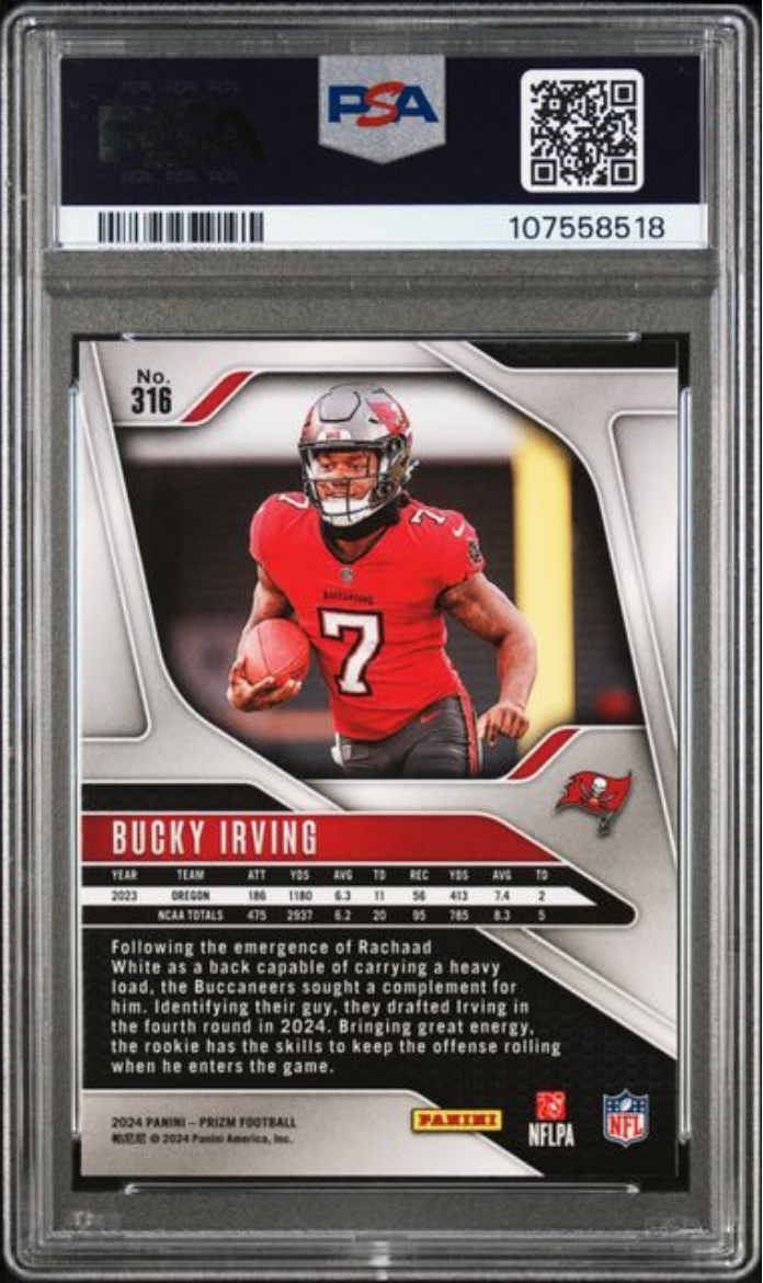 Graded 2024 Panini Prizm Bucky Irving #316 Rookie RC Football Card PSA 10 Gem Mint