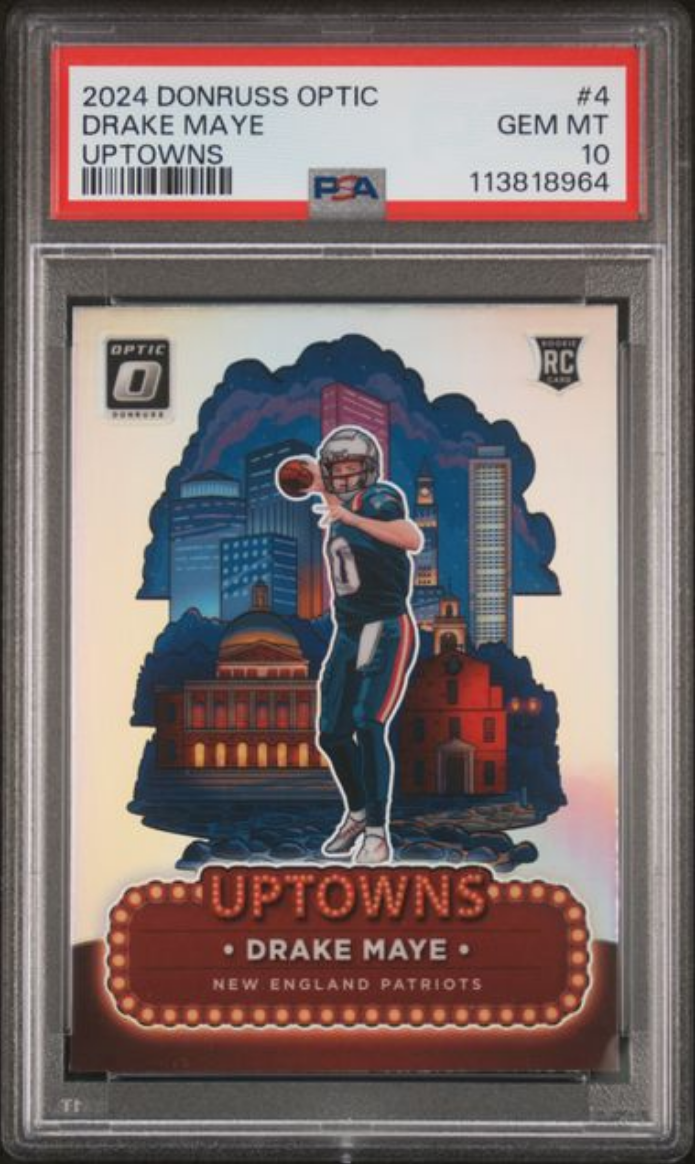 Graded 2024 Panini Donruss Optic Drake Maye #4 Uptowns Rookie RC Football Card PSA 10 Gem Mint