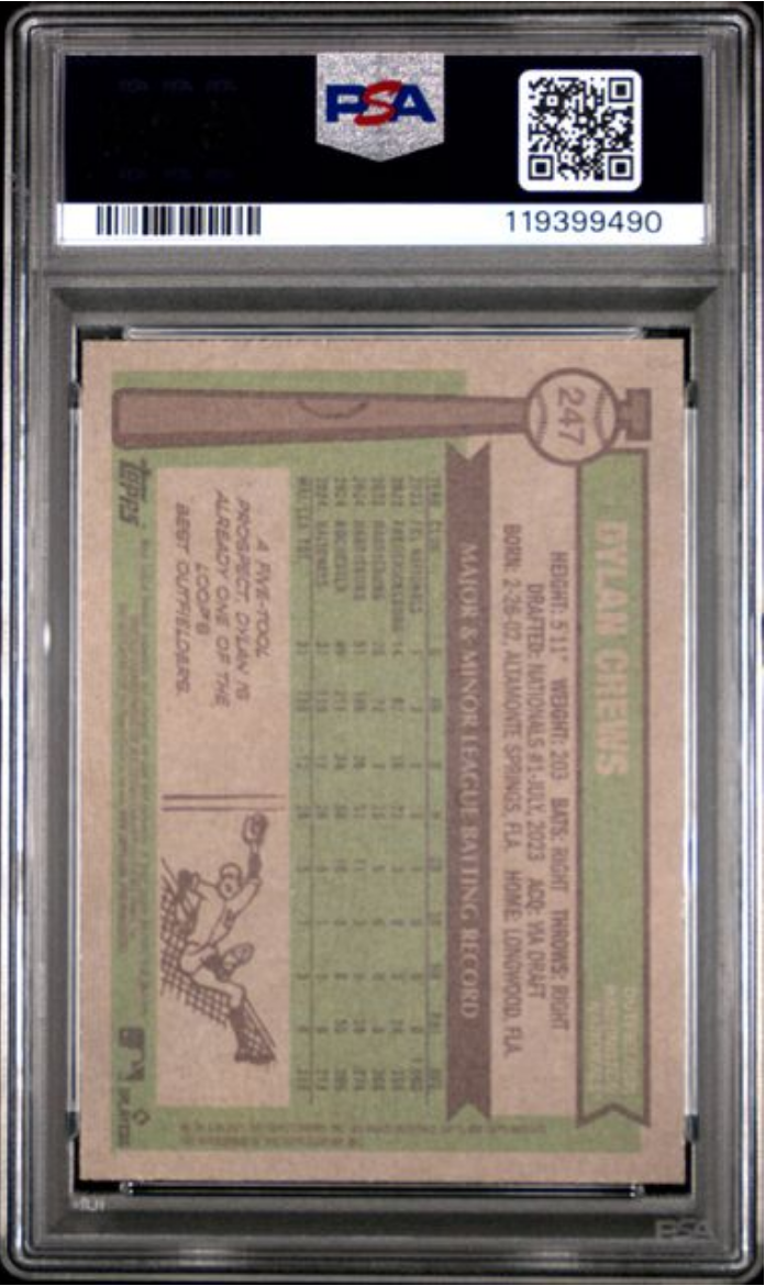 Graded 2025 Topps Heritage Dylan Crews #247 Rookie RC Baseball Card PSA 10 Gem Mint