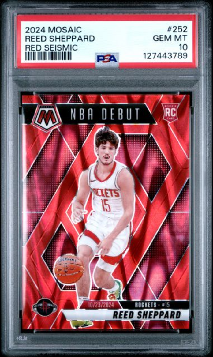 Graded 2024 Panini Mosaic Reed Sheppard #252 Red Seismic /299 Rookie RC Basketball Card PSA 10 Gem Mint