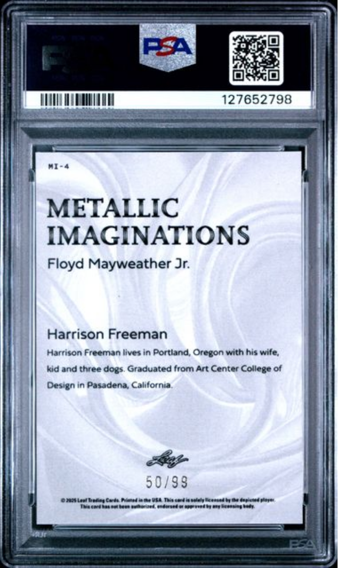 Graded 2025 Leaf Floyd Mayweather Jr #MI4 Metallic Imaginations Series 2 Gold /99 Boxing Card PSA 9 Mint