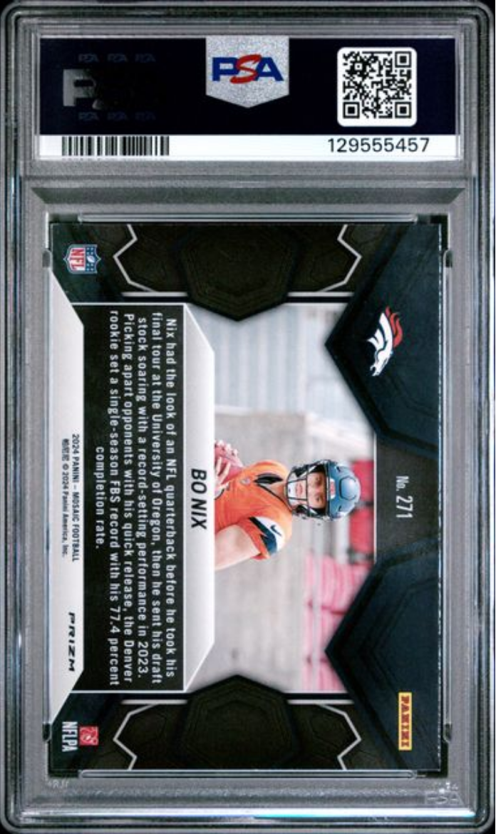 Graded 2024 Panini Mosaic Bo Nix #271 Reactive Yellow Rookie RC Football Card PSA 10 Gem Mint